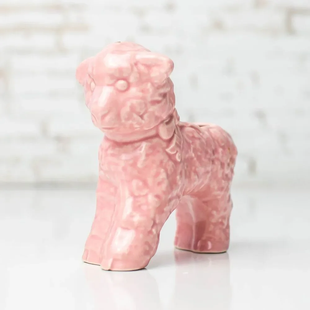 1950's Mid-Century Ceramic Pink Lamb Sheep Planter Vintage Crazing